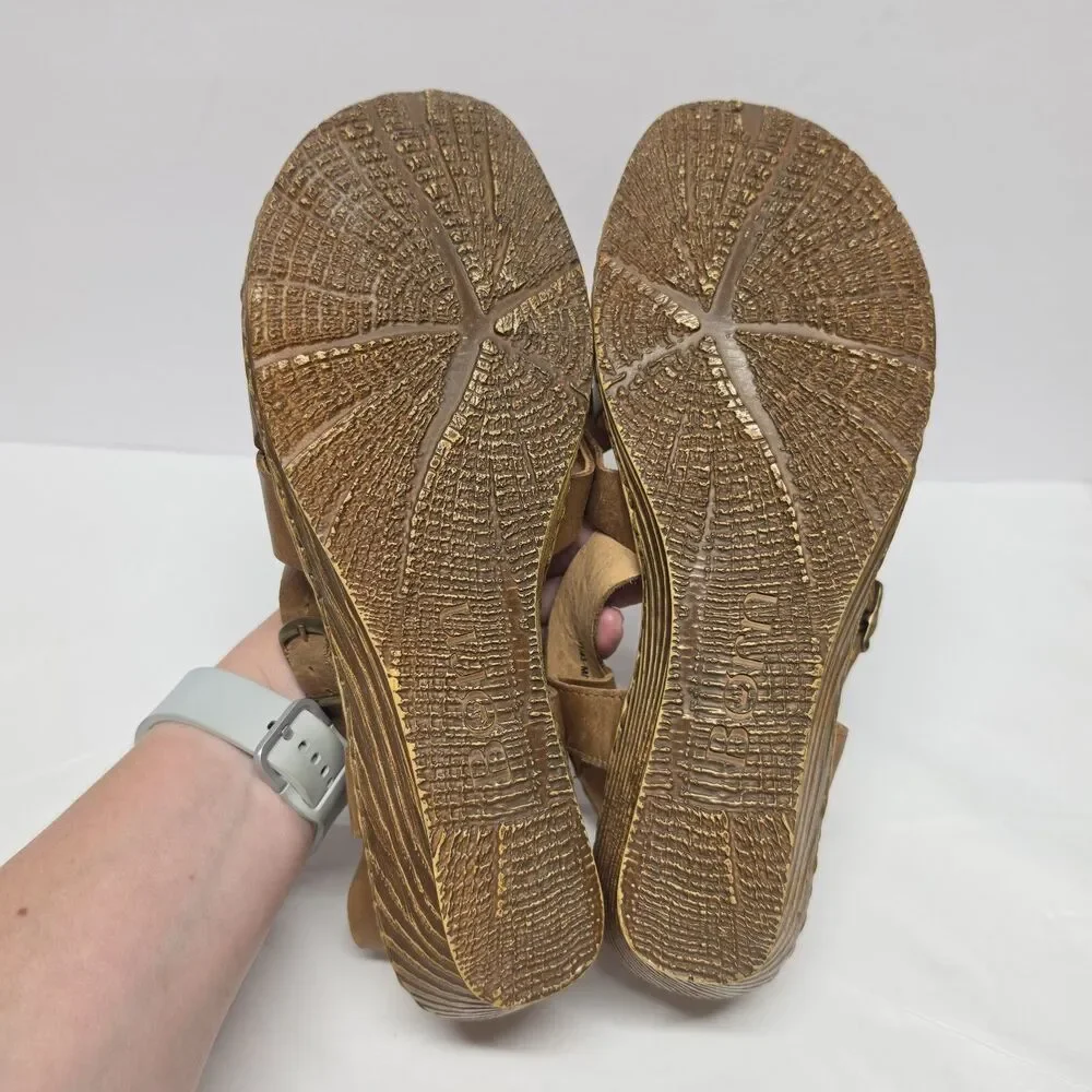 Womens Born Brown Leather Strappy Wedge Heeled Comfort Sandals Size 11 M/W